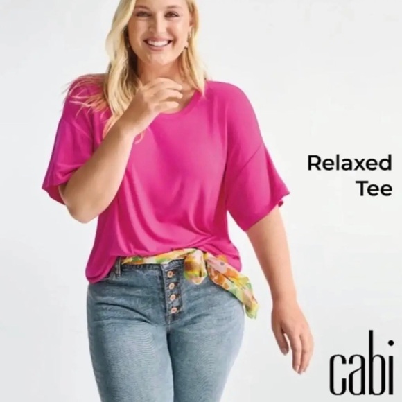 CAbi Tops - NWOT CAbi Relaxed Tee Crew Neck Hot Pink Oversized Cropped Summer Vacation M